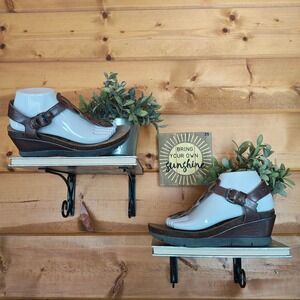 OTBT Graceville Brown Leather Braided TStrap Thong Platform Wedge Sandal Sz 8.5M